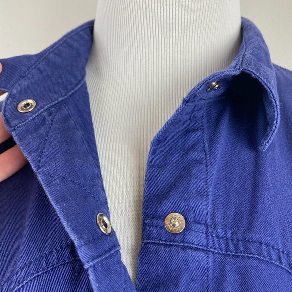 Gitano Dress Large Navy Blue Pearl Snap Denim Western Long Sleeve A-Line Vintage - Picture 2 of 10